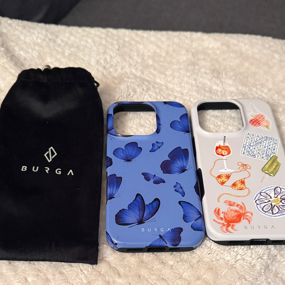 Burga Blue and White Butterfly and Cocktail Phone Cases 16 Pro
